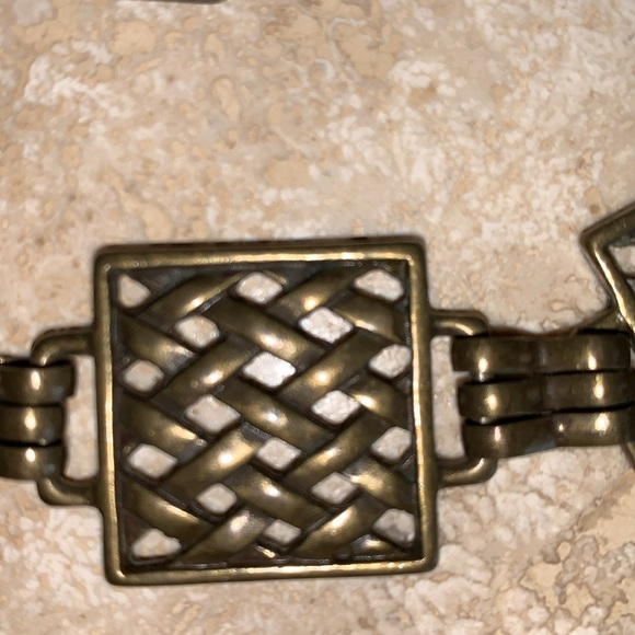 CONCHO BELT with brass lattice squares on chain, with snap. Adj. VTG OSFM main image 4